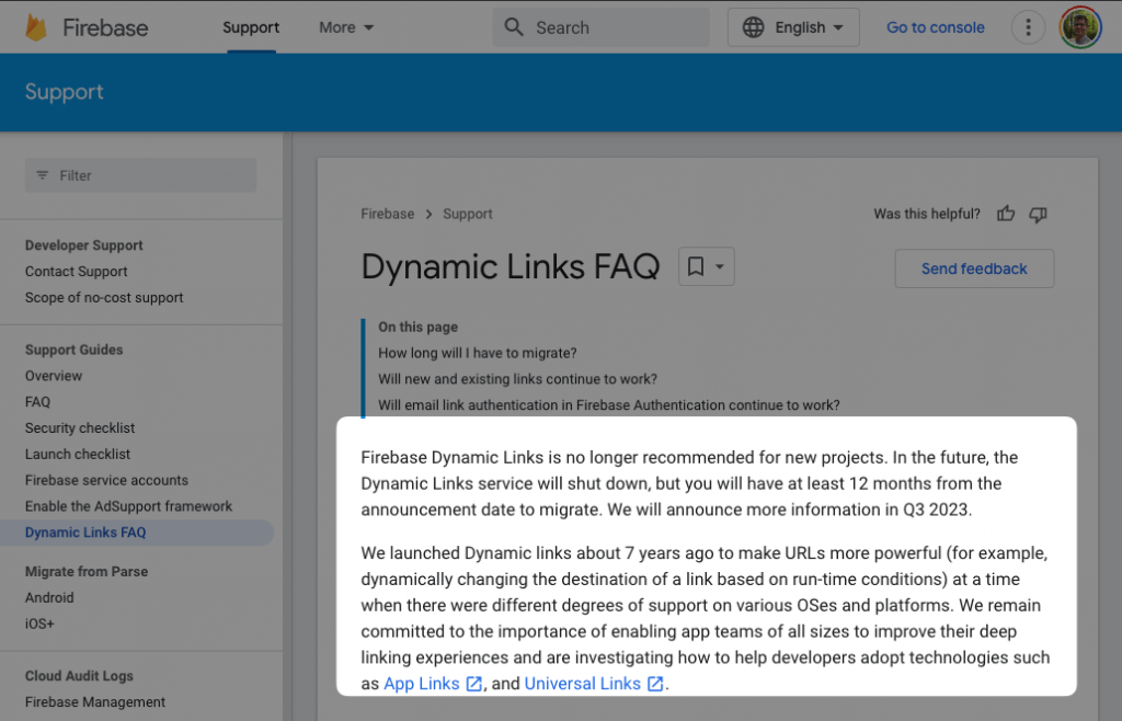 Firebase Dynamic Links Shutting down