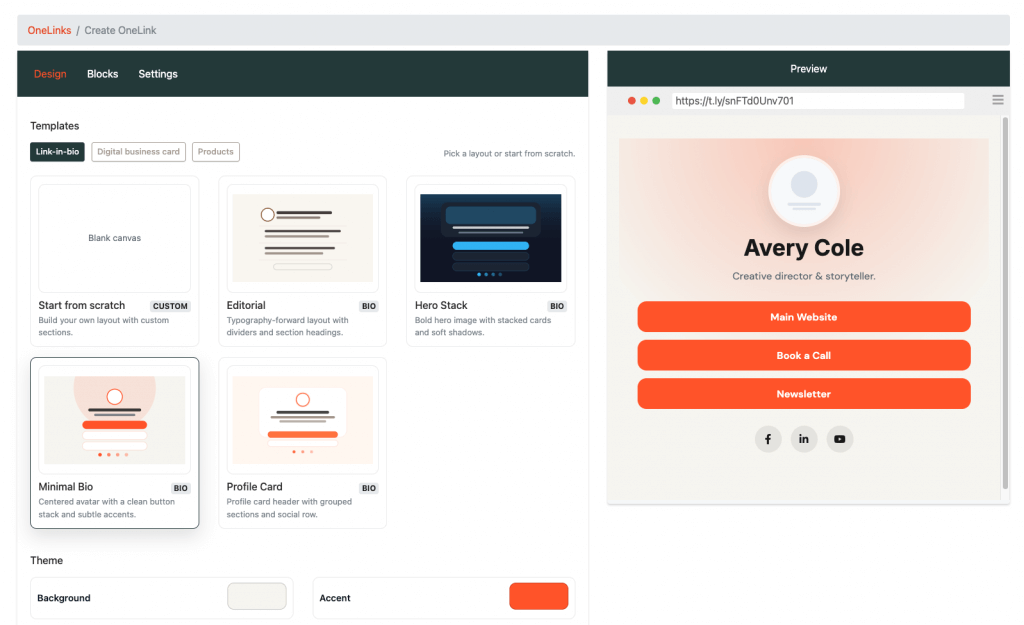 OneLinks template gallery screenshot