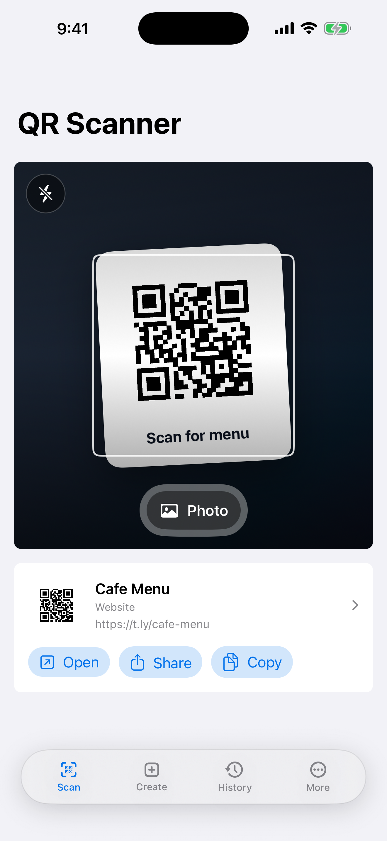 Scanning a QR code with the free QR Code Scanner app on iPhone