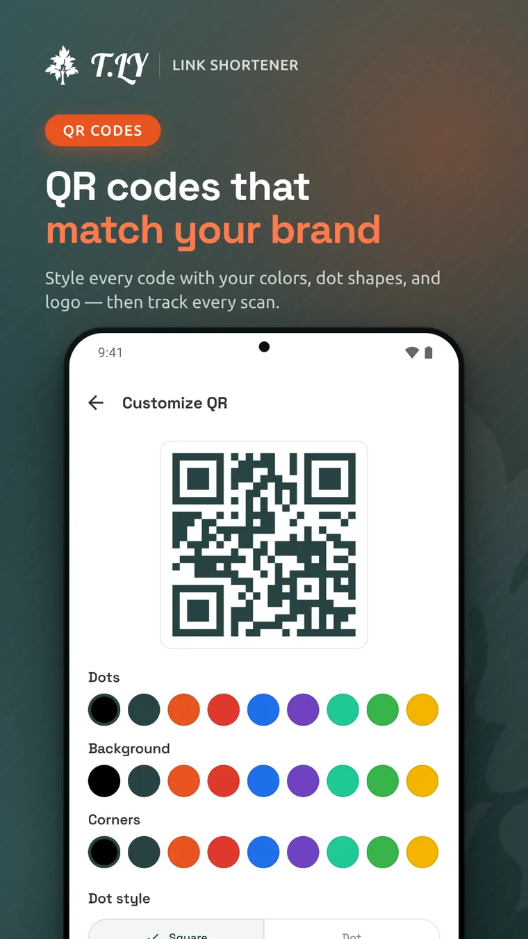 Customizing the colors and style of a QR code in the T.LY Android app