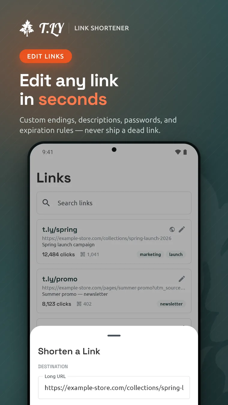 Editing a T.LY short link in the Android app