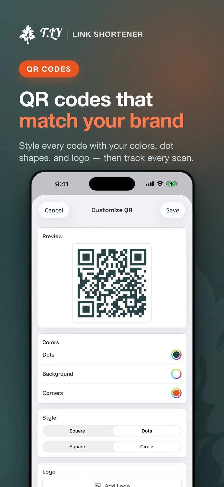 Customizing a QR code in the T.LY iOS app