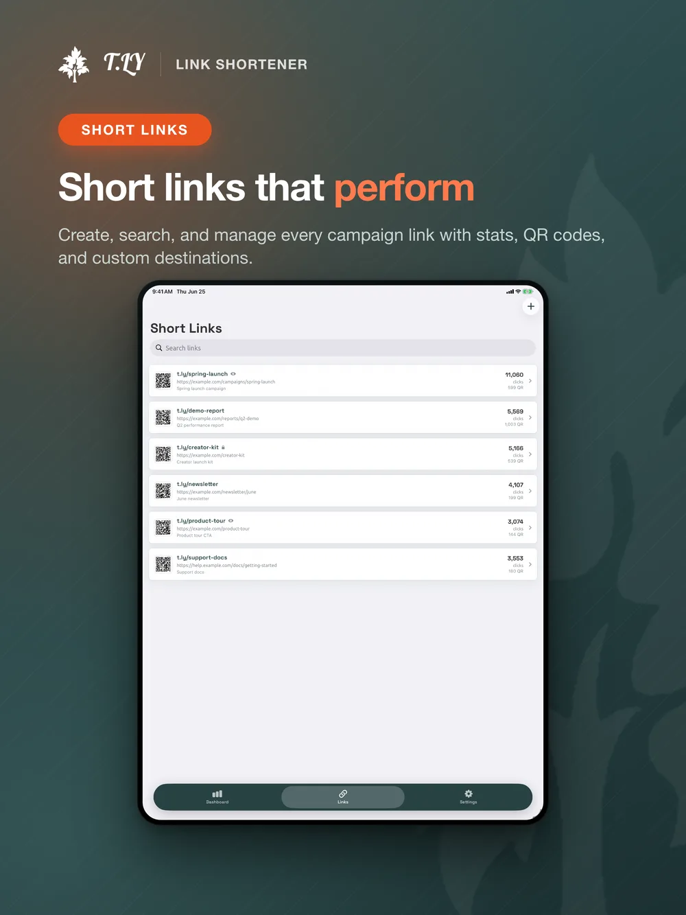 T.LY iOS app short links screen on iPad