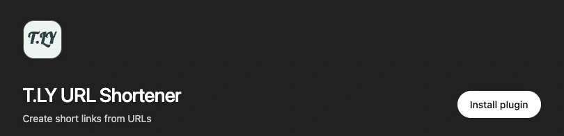 The public T.LY URL Shortener listing in ChatGPT, showing the Install plugin button.