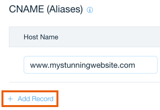 The Add Record control in the CNAME section of Wix DNS settings.