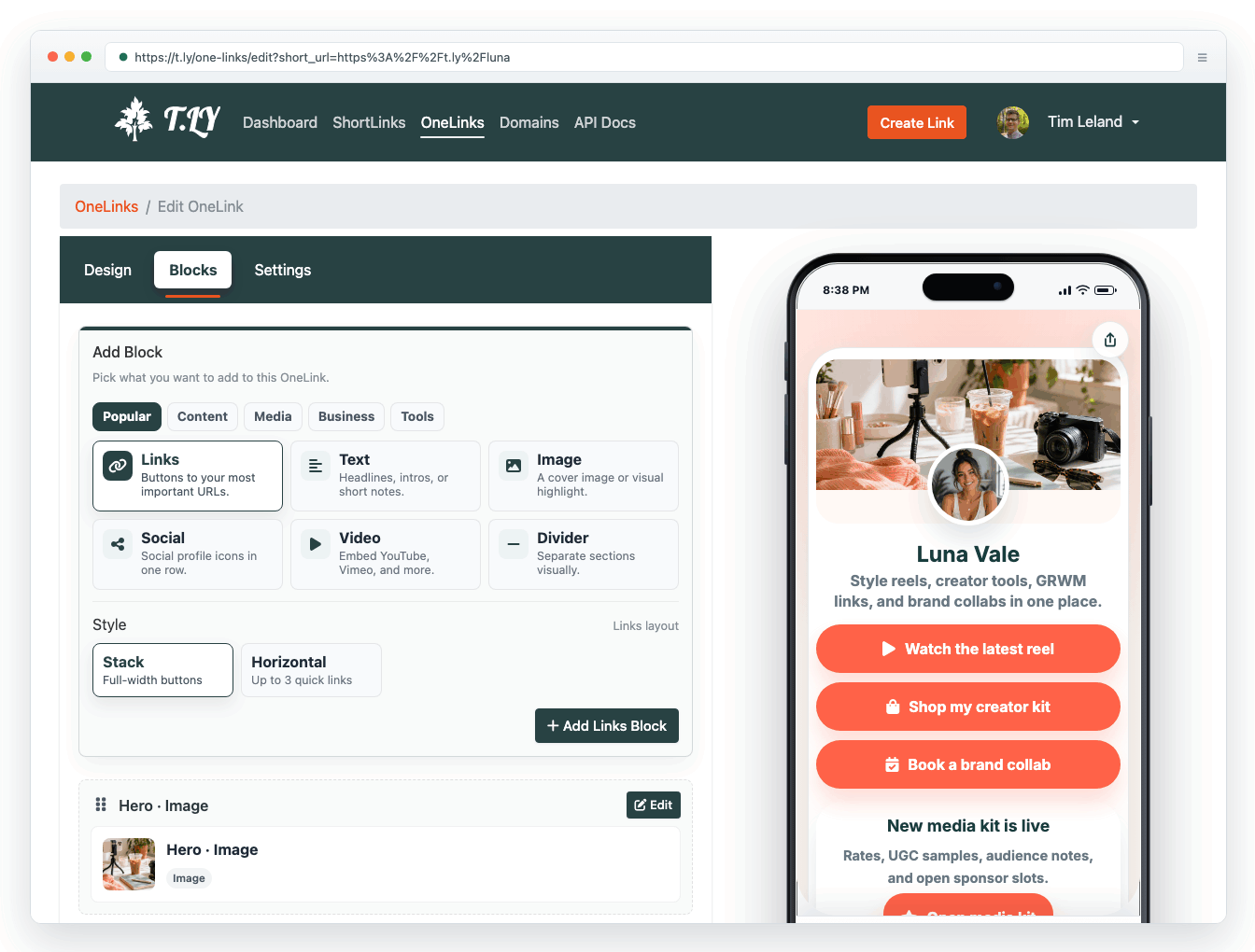 T.LY OneLinks theme builder
