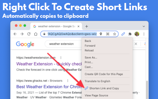 Right Click to create short links