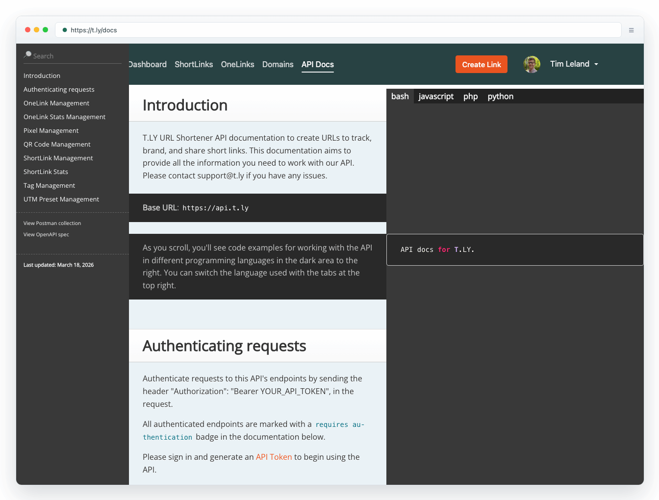 T.LY API documentation