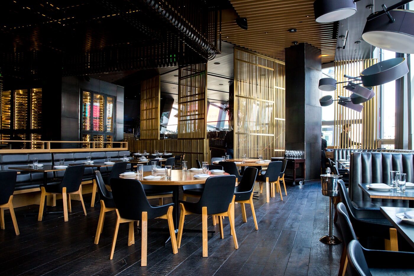 Restaurant dining room where a T.LY OneLink can connect diners to menus, ordering, and reviews.