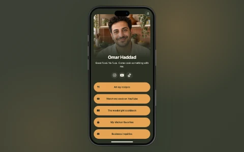 Creator Kitchen OneLink with a portrait cover and recipe links.