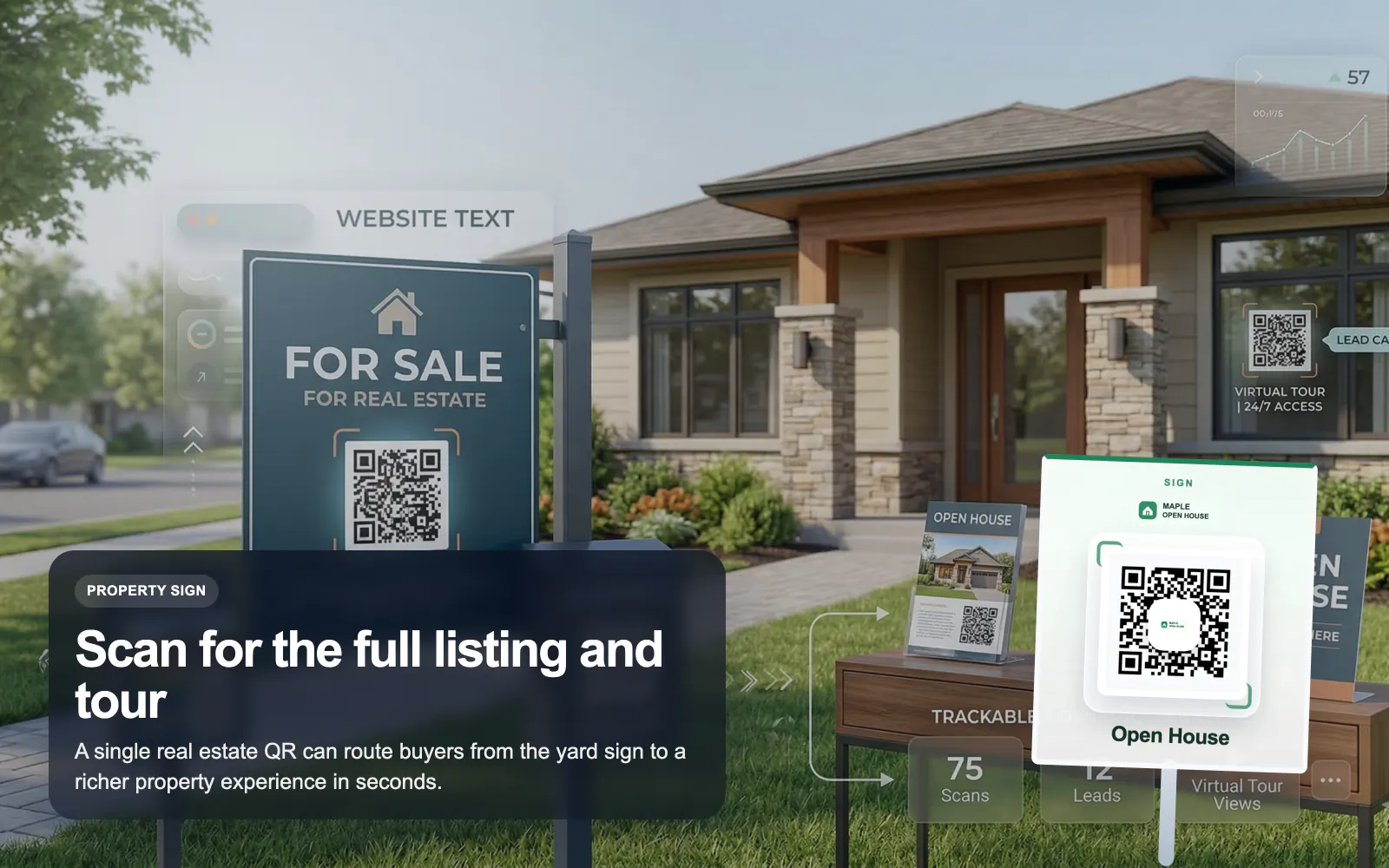 Illustrated real estate QR sign scene in T.LY brand style.